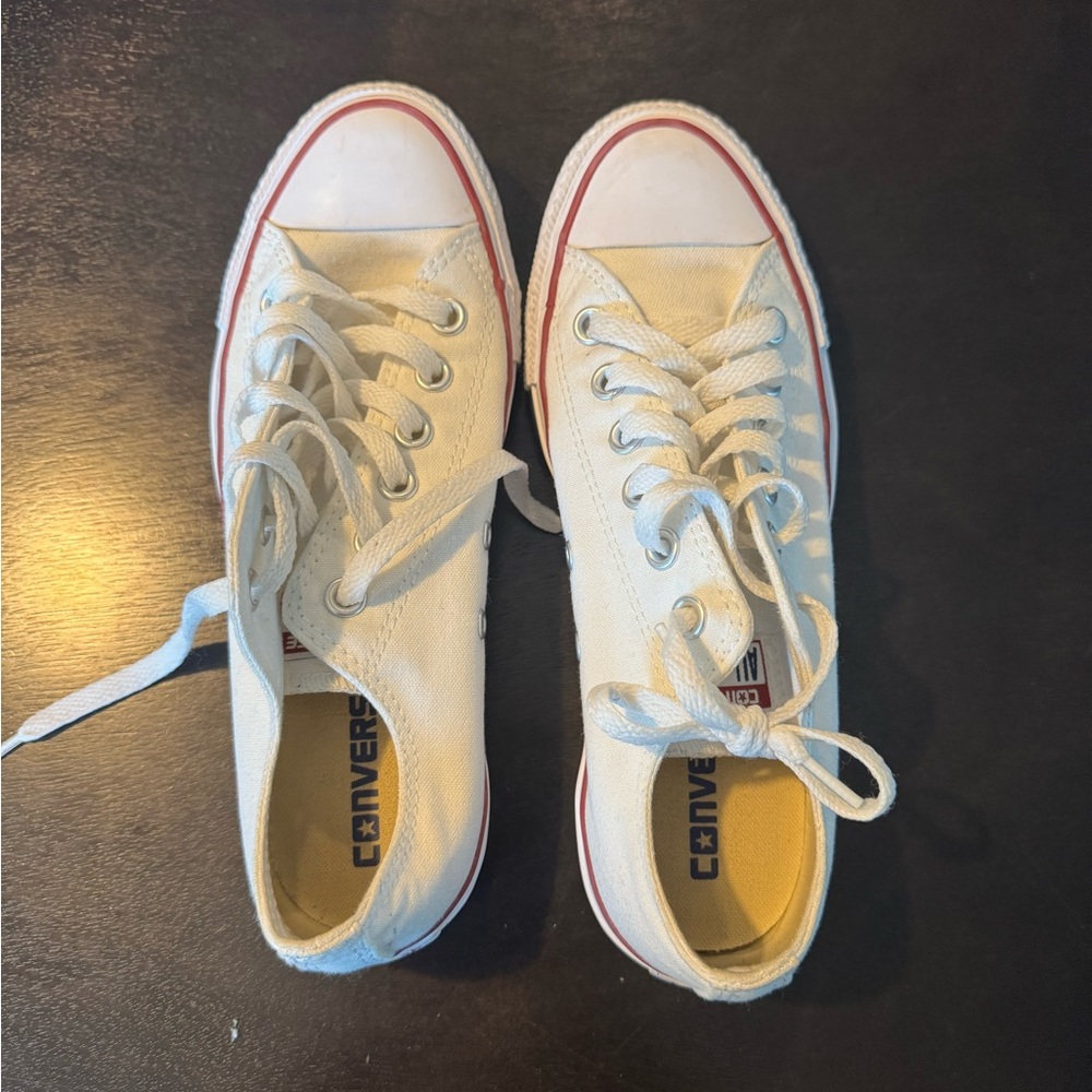 Converse White Canvas Shoes with Red Trim